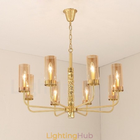 Modern Contemporary 8 Light Brass Chandelier with Glass Shade Modern Contemporary 8 Light Brass Chandelier with Glass Shade