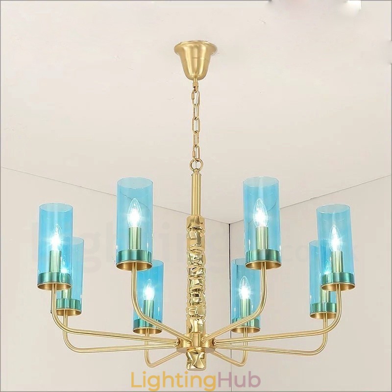 Modern Contemporary 8 Light Brass Chandelier with Glass Shade