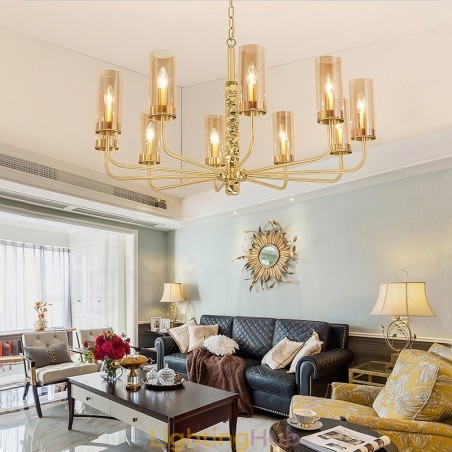 Modern Contemporary 10 Light Brass Chandelier with Glass Shade Modern Contemporary 10 Light Brass Chandelier with Glass Shade