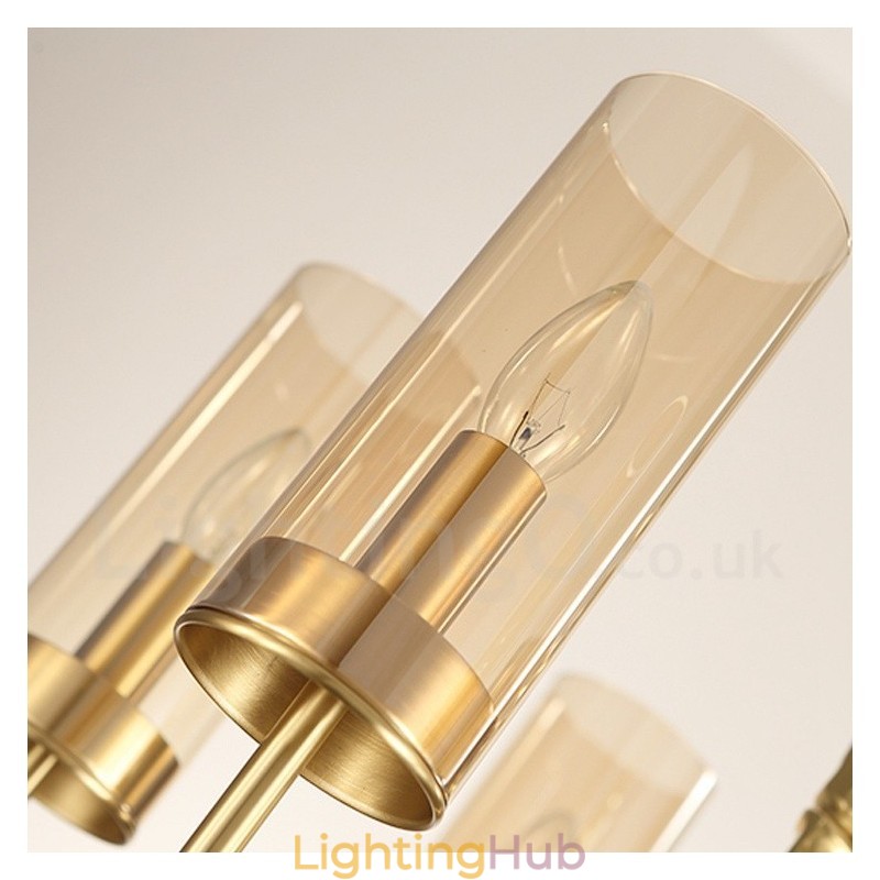 Modern Contemporary 10 Light Brass Chandelier with Glass Shade