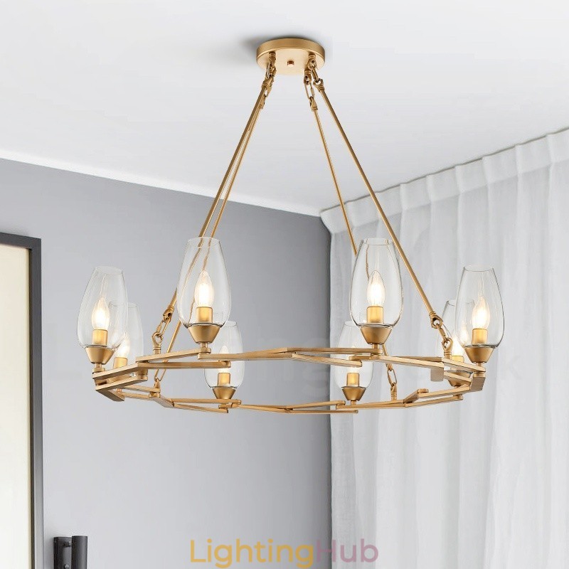 Modern Contemporary 8 Light Steel Pendant Light with Glass Shade