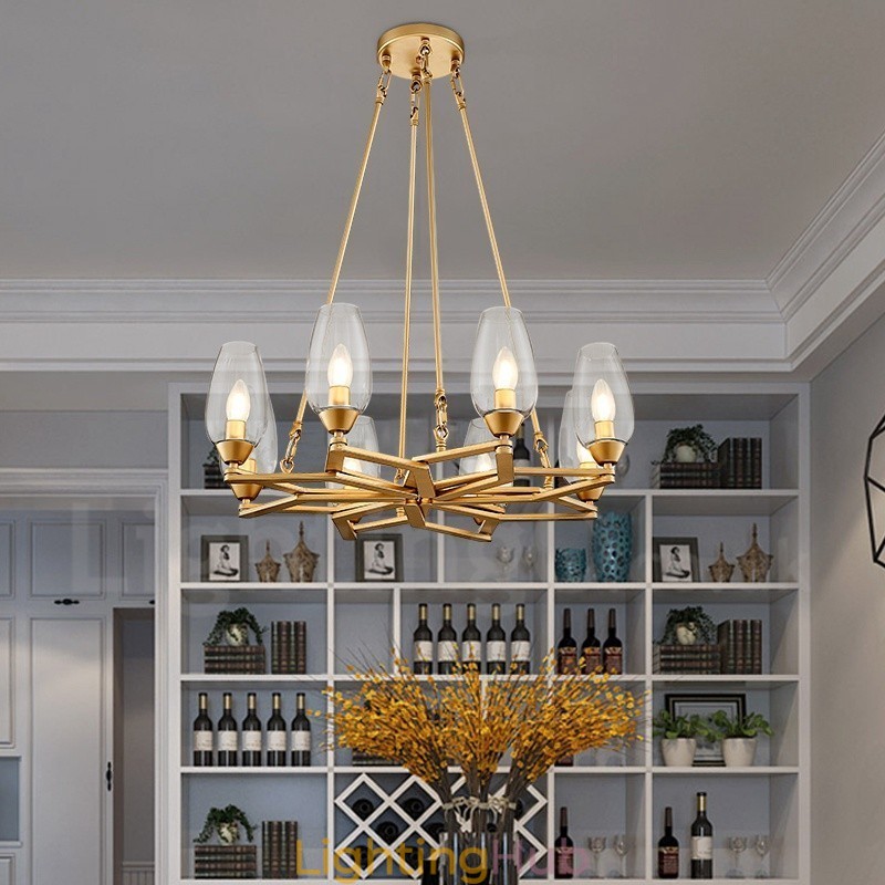 Modern Contemporary 8 Light Steel Pendant Light with Glass Shade