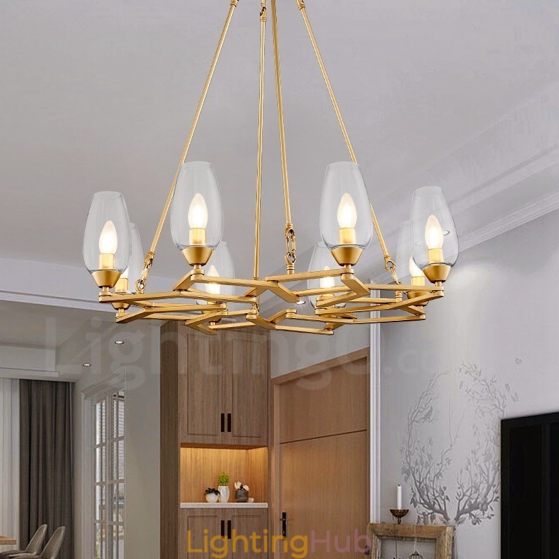 Modern Contemporary 8 Light Steel Pendant Light with Glass Shade