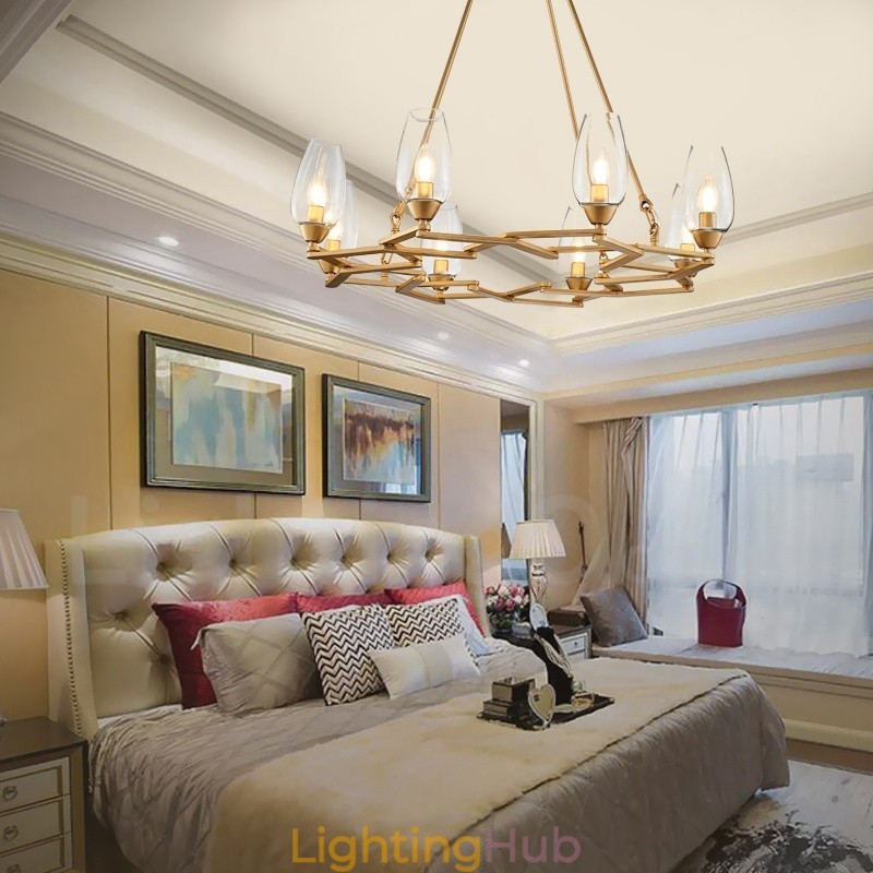 Modern Contemporary 8 Light Steel Pendant Light with Glass Shade
