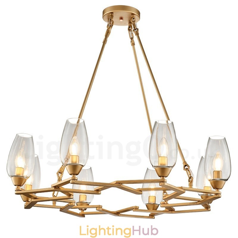Modern Contemporary 8 Light Steel Pendant Light with Glass Shade