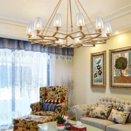 Modern Contemporary 12 Light Steel Pendant Light with Glass Shade