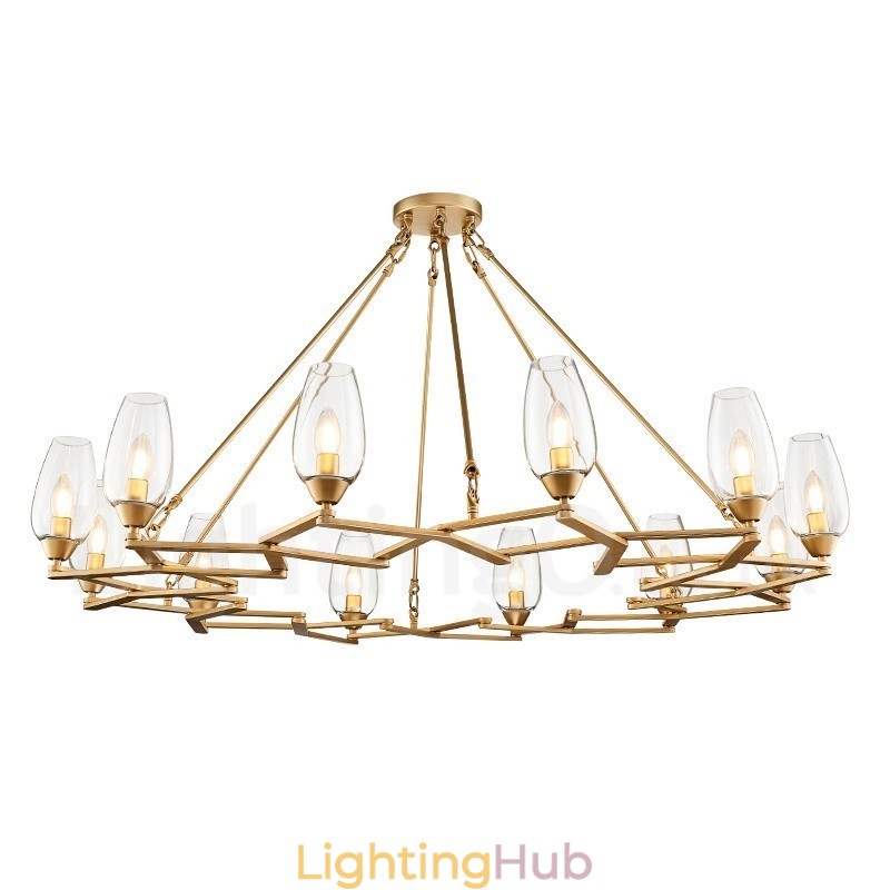 Modern Contemporary 12 Light Steel Pendant Light with Glass Shade