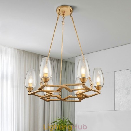 Modern Contemporary 6 Light Steel Pendant Light with Glass Shade