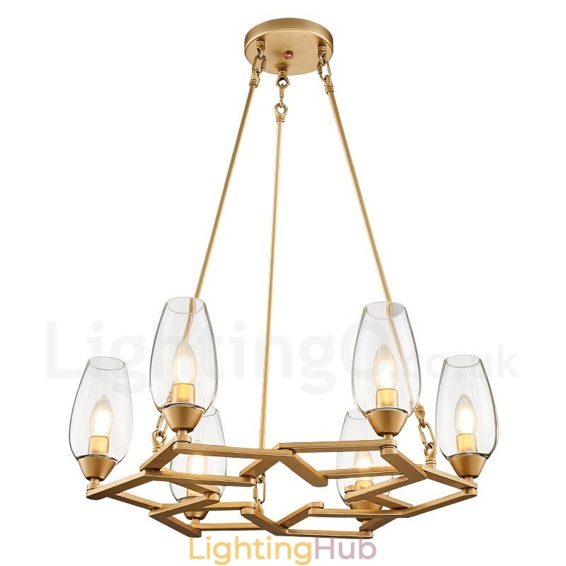 Modern Contemporary 6 Light Steel Pendant Light with Glass Shade