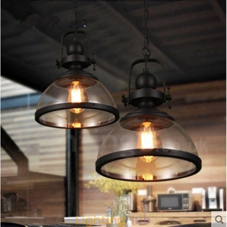 Retro 1 Light Steel Pendant Light with Glass Shade Retro 1 Light Steel Pendant Light with Glass Shade