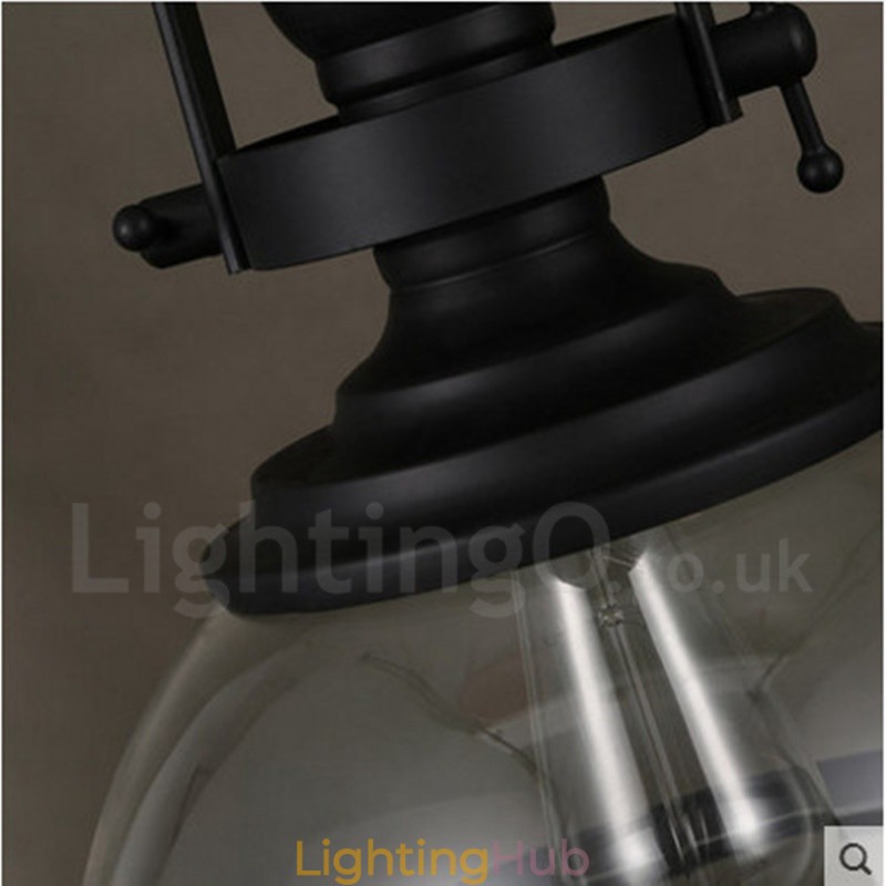 Retro 1 Light Steel Pendant Light with Glass Shade