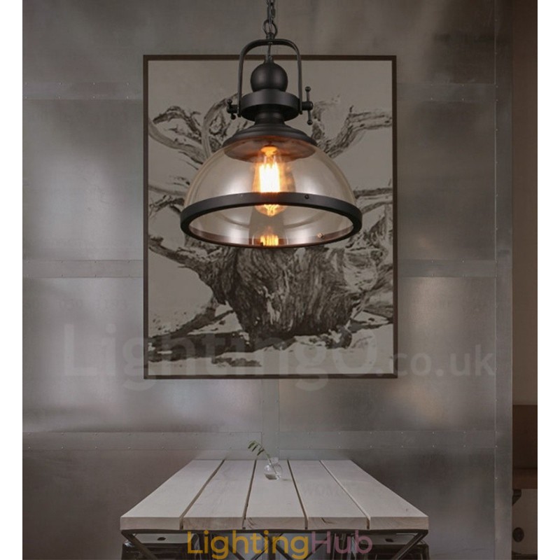 Retro 1 Light Steel Pendant Light with Glass Shade