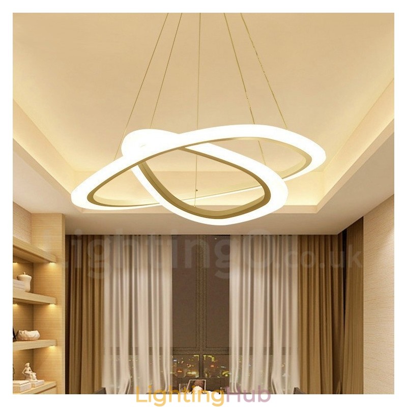 Dimmable With Remote Control Modern Contemporary 2 Rings Light Aluminum Alloy Pendant Light with Acrylic Shade
