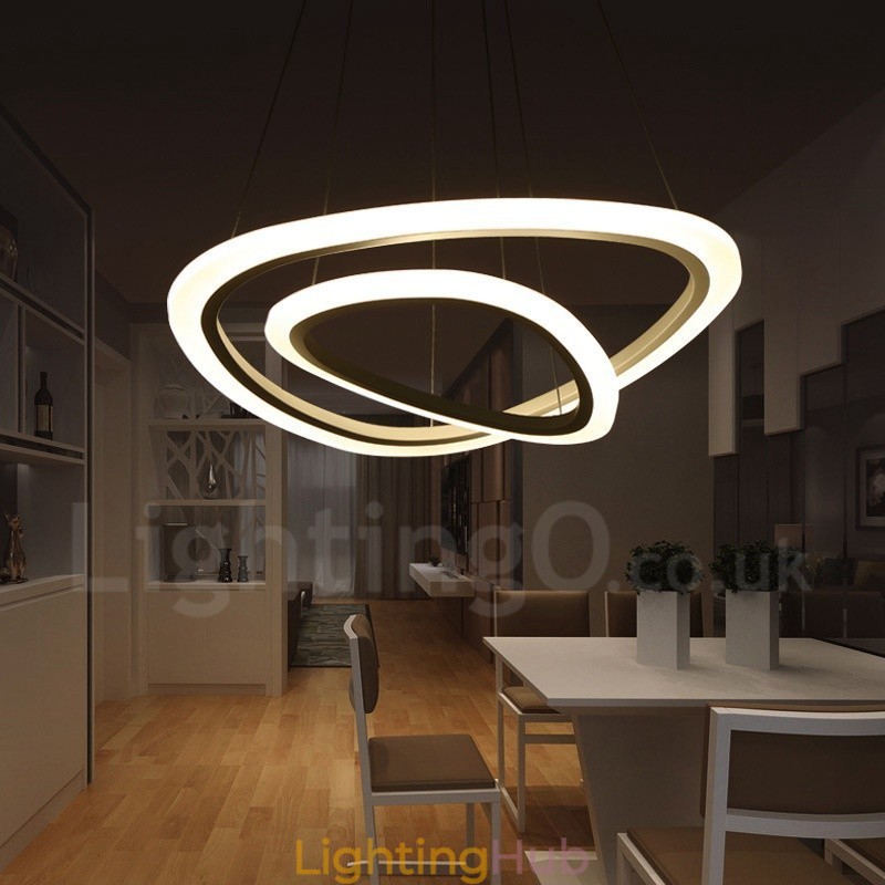Dimmable With Remote Control Modern Contemporary 2 Rings Light Aluminum Alloy Pendant Light with Acrylic Shade