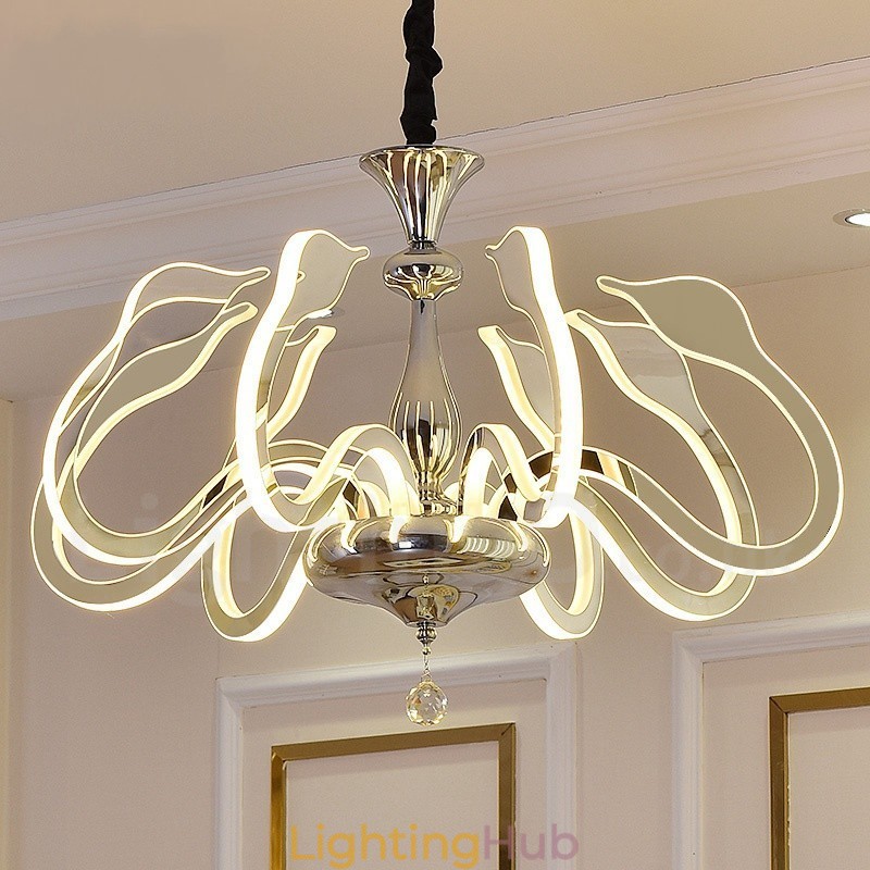 Dimmable Modern Contemporary 8 Light Steel Chandelier with Acrylic Shade