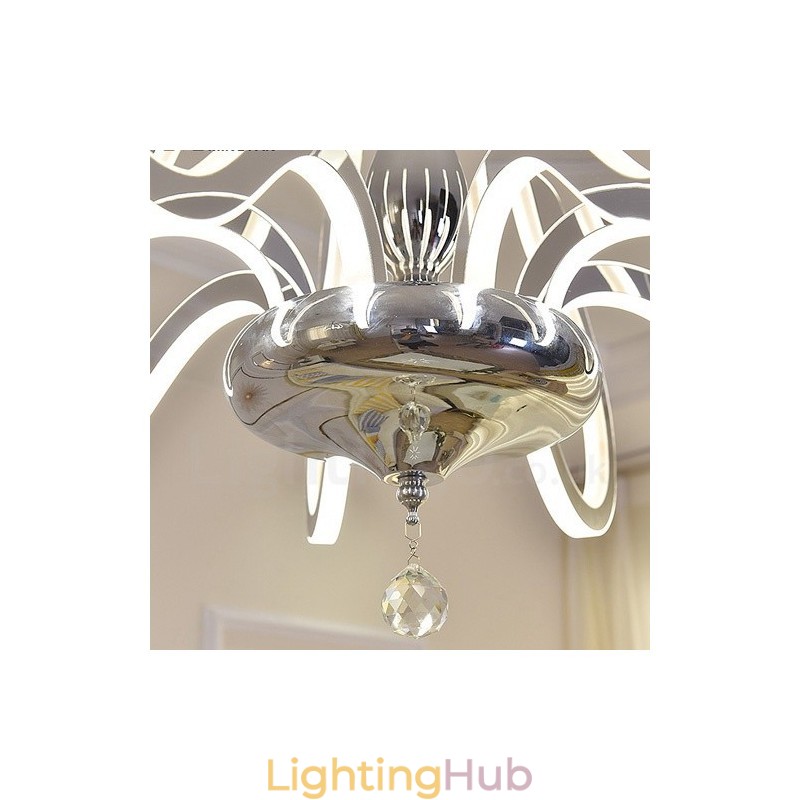 Dimmable Modern Contemporary 6 Light Steel Chandelier with Acrylic Shade