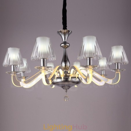 Dimmable Modern Contemporary 8 Light Steel Chandelier with Glass Shade Dimmable Modern Contemporary 8 Light Steel Chandelier with Glass Shade
