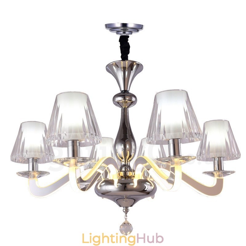 Dimmable Modern Contemporary 6 Light Steel Chandelier with Glass Shade