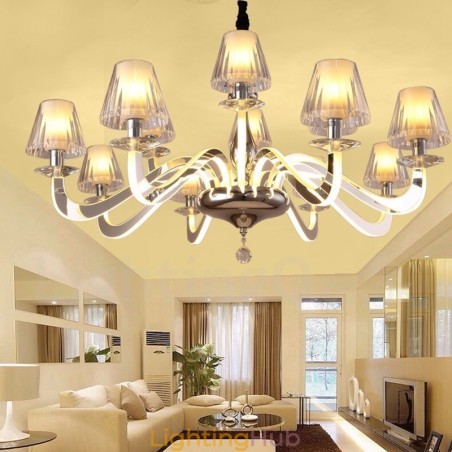 Dimmable Modern Contemporary 10 Light Steel Chandelier with Glass Shade Dimmable Modern Contemporary 10 Light Steel Chandelier with Glass Shade