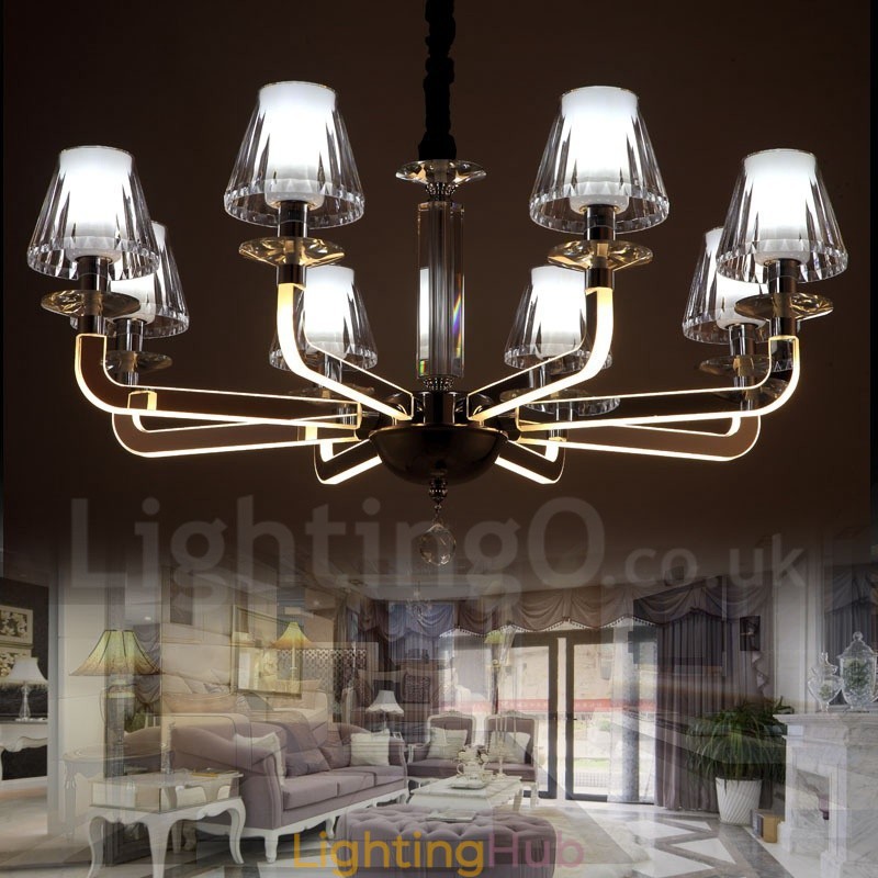 Dimmable Modern Contemporary 8 Light Crystal Chandelier with Glass Shade