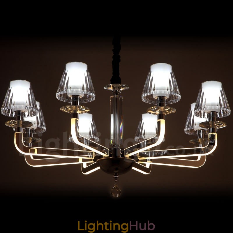 Dimmable Modern Contemporary 8 Light Crystal Chandelier with Glass Shade