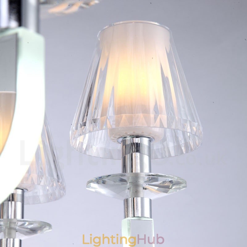 Dimmable Modern Contemporary 8 Light Crystal Chandelier with Glass Shade