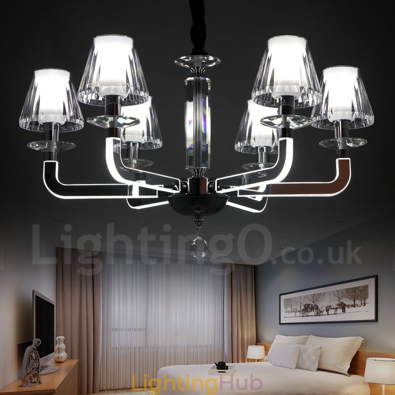 Dimmable Modern Contemporary 6 Light Crystal Chandelier with Glass Shade