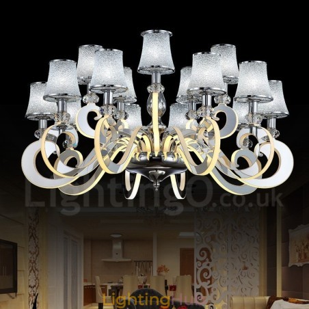 Dimmable Modern Contemporary 15 Light Steel Chandelier with Glass Shade Dimmable Modern Contemporary 15 Light Steel Chandelier with Glass Shade