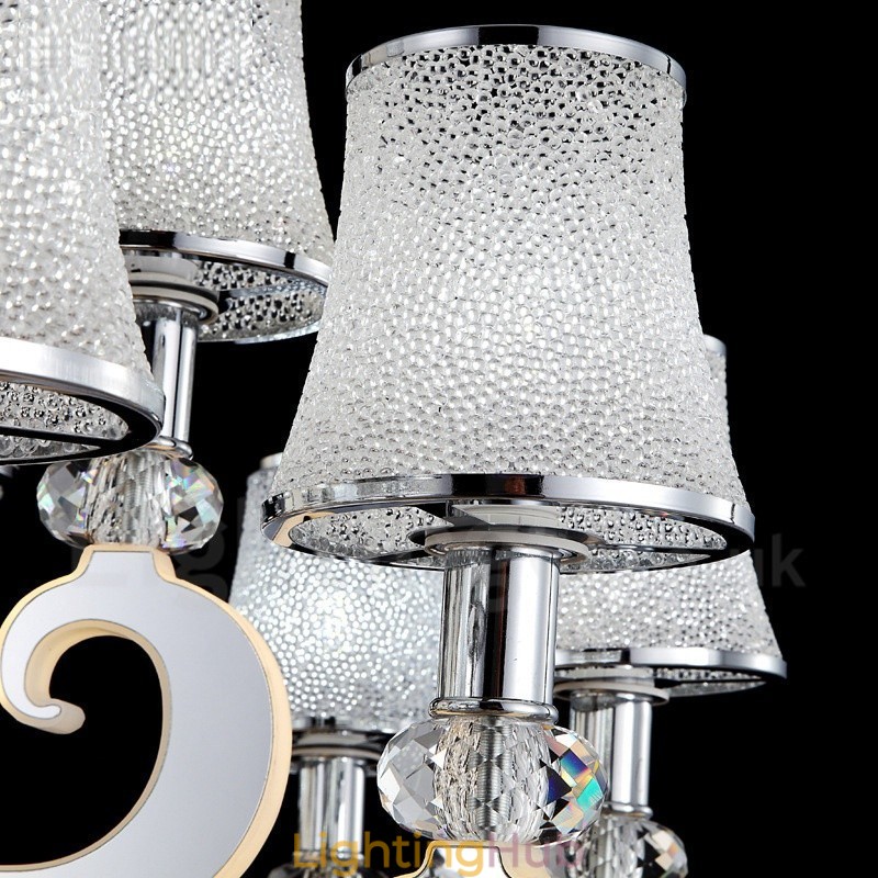 Dimmable Modern Contemporary 12 Light Steel Chandelier with Glass Shade