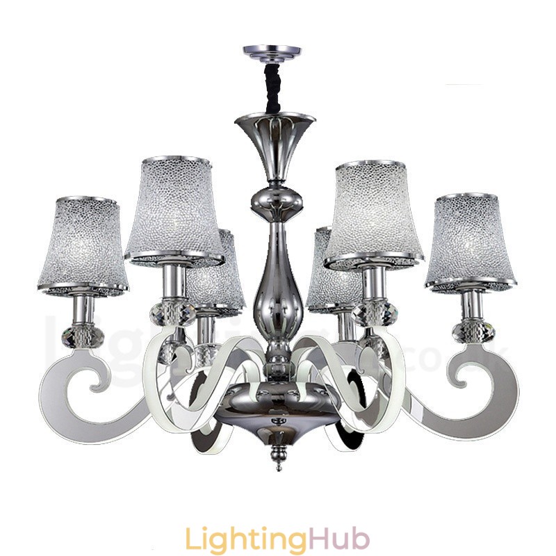 Dimmable Modern Contemporary 6 Light Steel Chandelier with Glass Shade