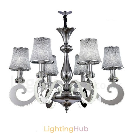 Dimmable Modern Contemporary 6 Light Steel Chandelier with Glass Shade Dimmable Modern Contemporary 6 Light Steel Chandelier with Glass Shade