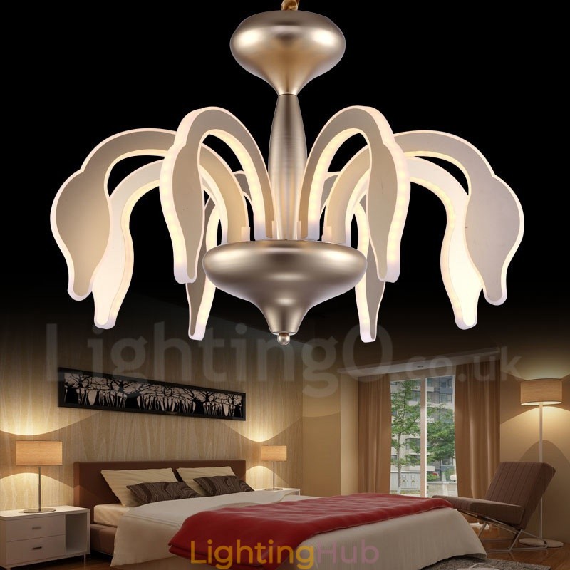 Dimmable Modern Contemporary 8 Light Steel Chandelier with Acrylic Shade