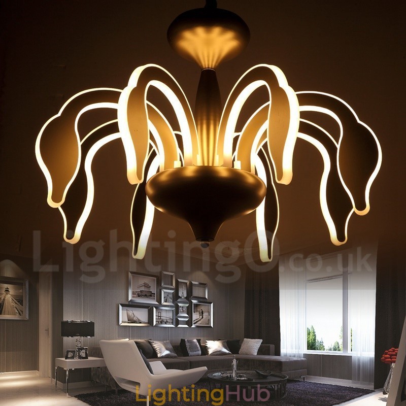 Dimmable Modern Contemporary 8 Light Steel Chandelier with Acrylic Shade
