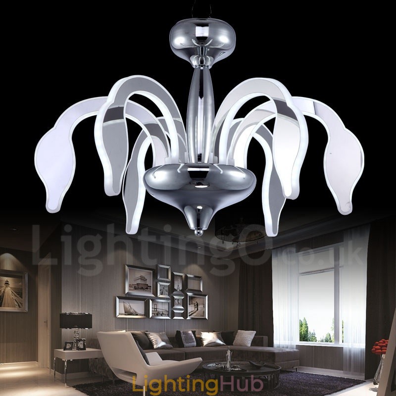 Dimmable Modern Contemporary 6 Light Steel Chandelier with Acrylic Shade