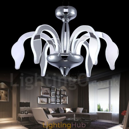 Dimmable Modern Contemporary 6 Light Steel Chandelier with Acrylic Shade Dimmable Modern Contemporary 6 Light Steel Chandelier with Acrylic Shade