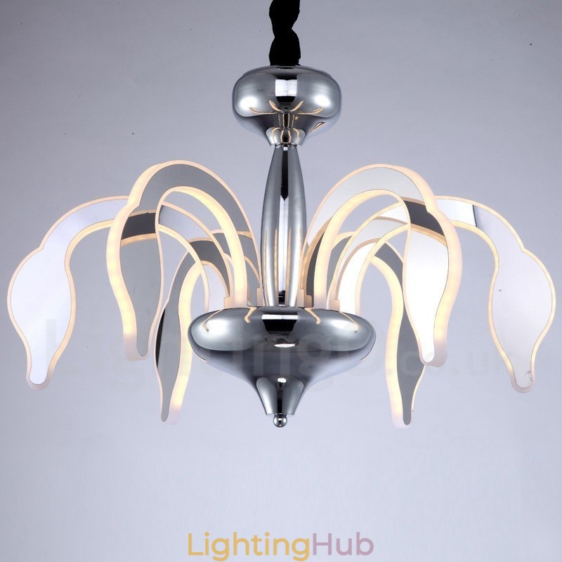 Dimmable Modern Contemporary 6 Light Steel Chandelier with Acrylic Shade