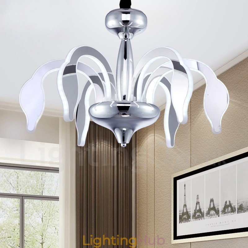 Dimmable Modern Contemporary 6 Light Steel Chandelier with Acrylic Shade