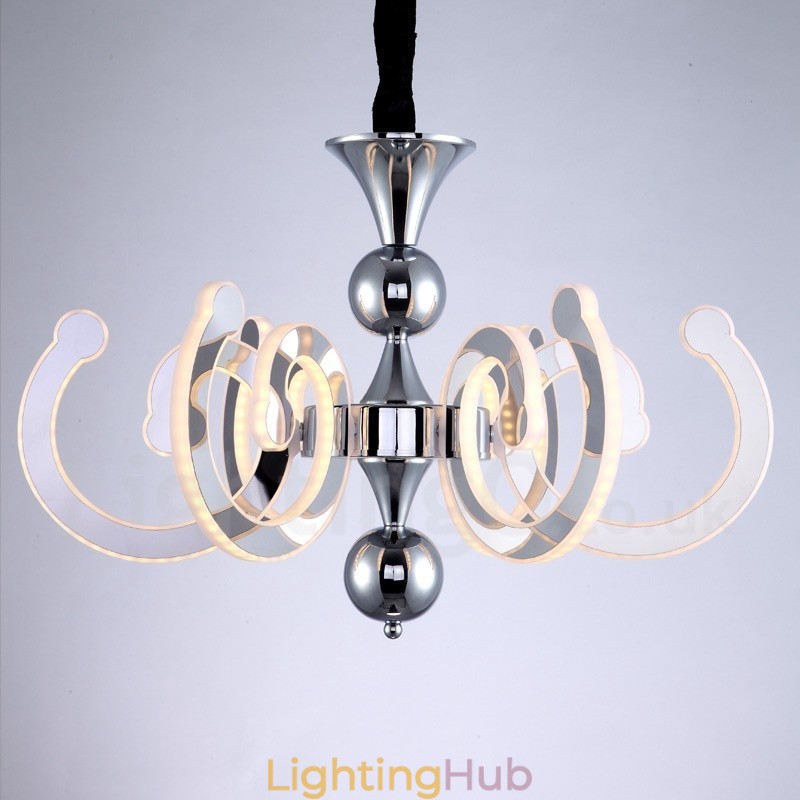 Dimmable Modern Contemporary 6 Light Steel Chandelier with Acrylic Shade