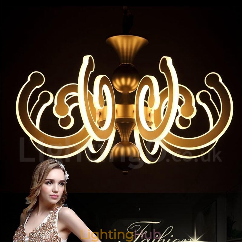 Dimmable Modern Contemporary 8 Light Steel Chandelier with Acrylic Shade