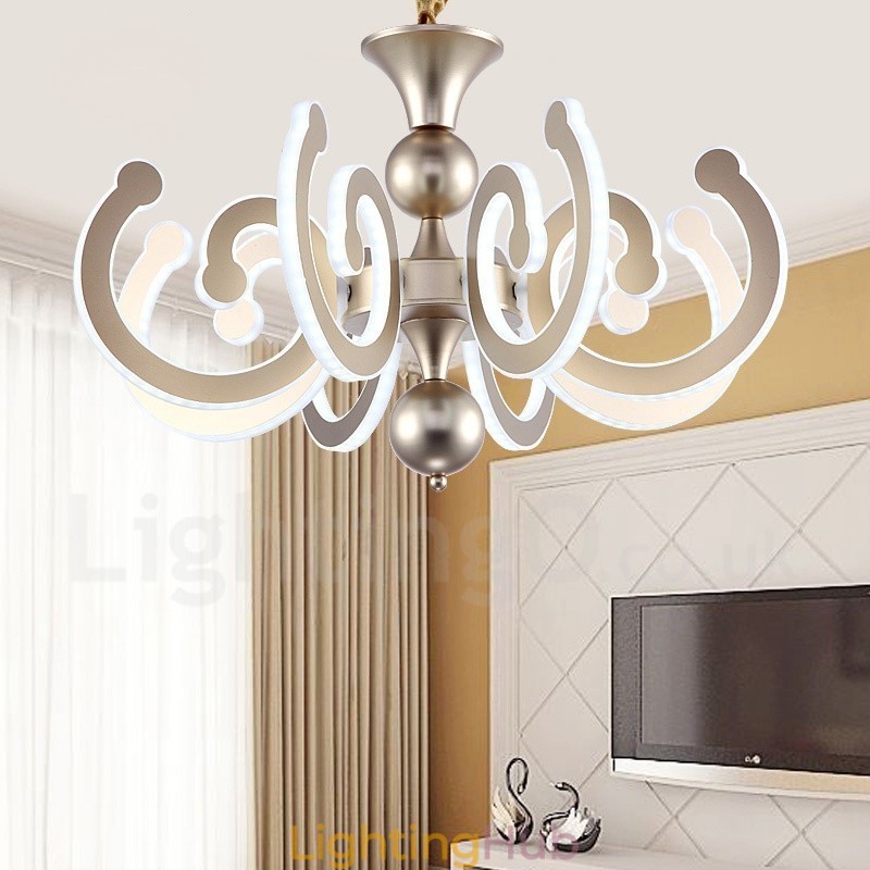 Dimmable Modern Contemporary 8 Light Steel Chandelier with Acrylic Shade