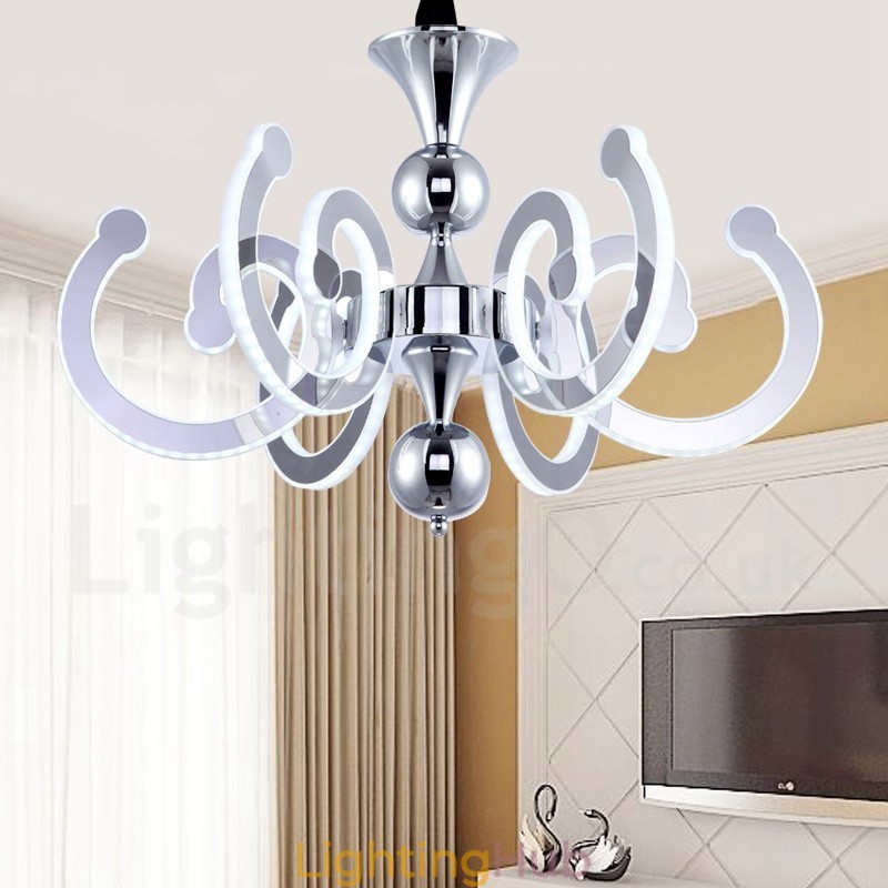 Dimmable Modern Contemporary 8 Light Steel Chandelier with Acrylic Shade
