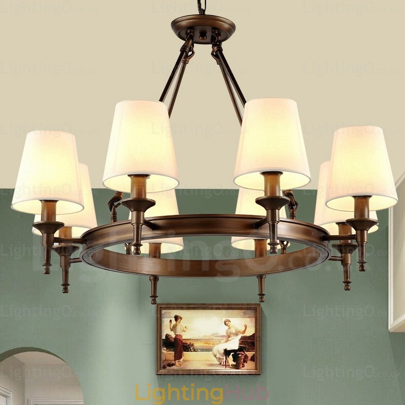 8 Light Nordic Country Rustic Pendant Light with Fabric Shade
