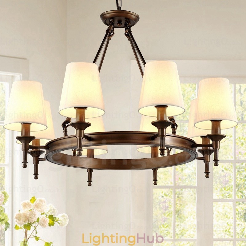8 Light Nordic Country Rustic Pendant Light with Fabric Shade