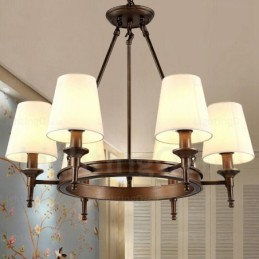 6 Light Nordic Country Rustic Pendant Light with Fabric Shade