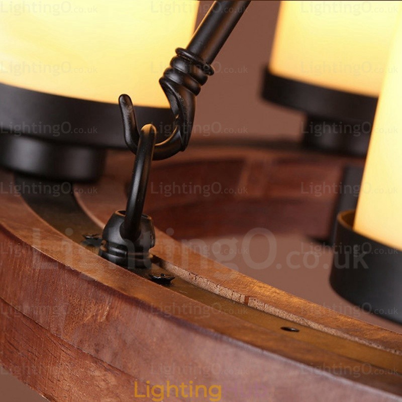 6 Light Country Rustic Pendant Light with Glass Shade