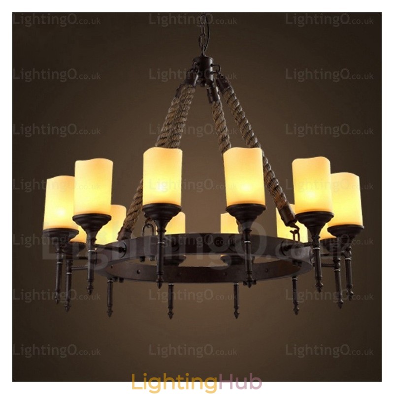 12 Light Country Rustic Vintage Retro Pendant Light with Glass Shade