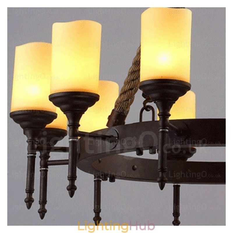 12 Light Country Rustic Vintage Retro Pendant Light with Glass Shade