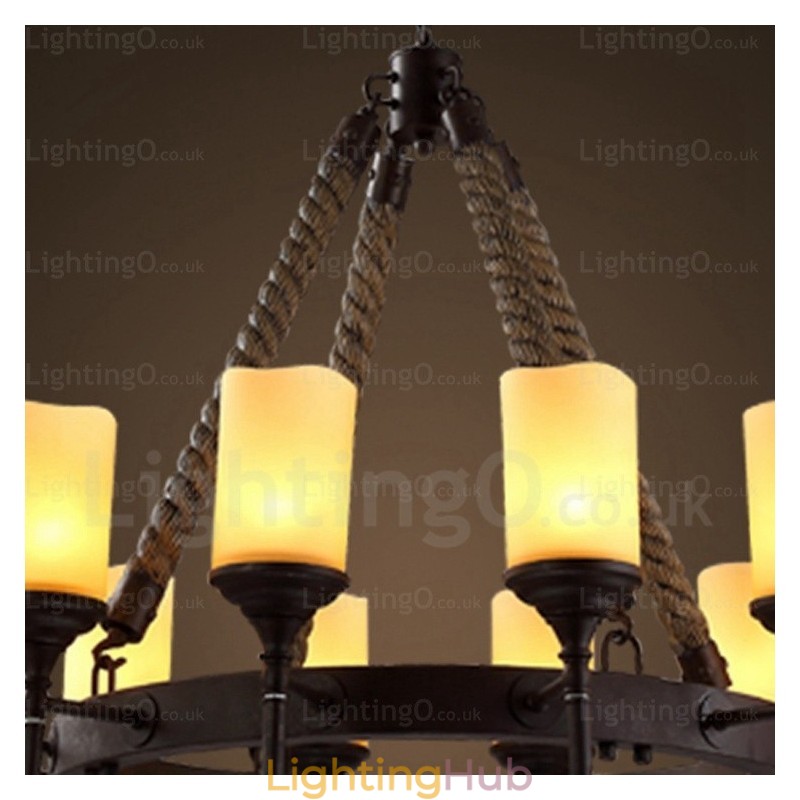 12 Light Country Rustic Vintage Retro Pendant Light with Glass Shade