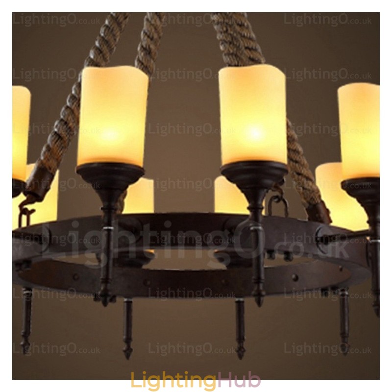 12 Light Country Rustic Vintage Retro Pendant Light with Glass Shade