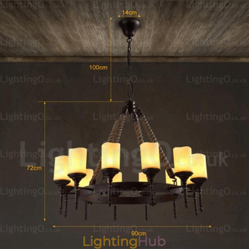 12 Light Country Rustic Vintage Retro Pendant Light with Glass Shade